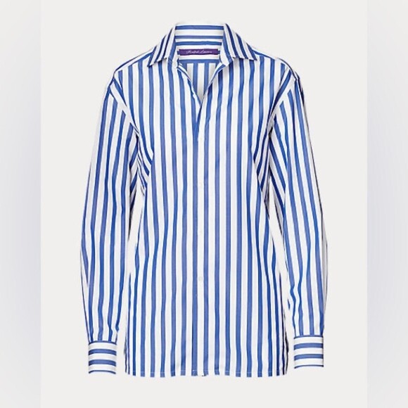 RALPH LAUREN Purple Label collection Blue White Striped Cotton Shirt Sz US 4 - Picture 4 of 6